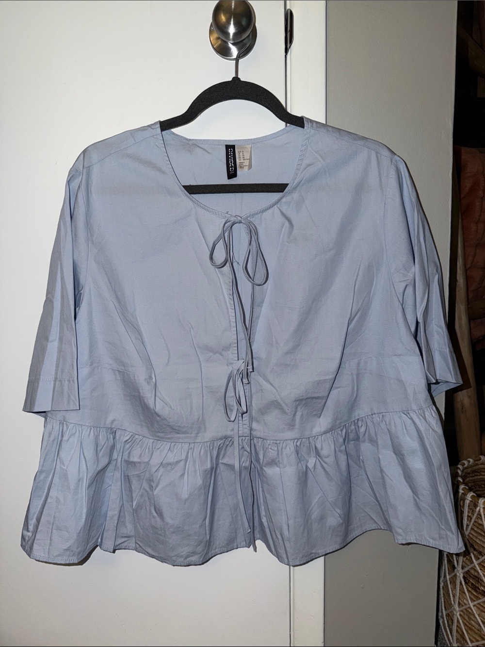 H&M Light Blue Tie-Front Peplum Blouse - Women Tops